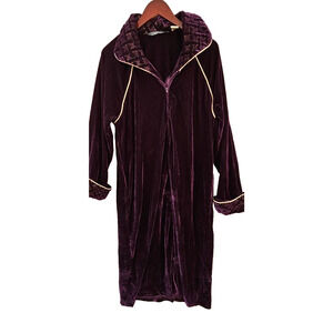 Jasmine Rose Purple Plush LONG Robe Velour Gold Metallic Trim‎ Pockets THICK Lrg